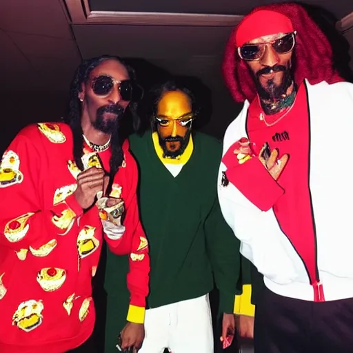 Image similar to ronald mcdonald smoking blunts with snoop dogg, cinematic