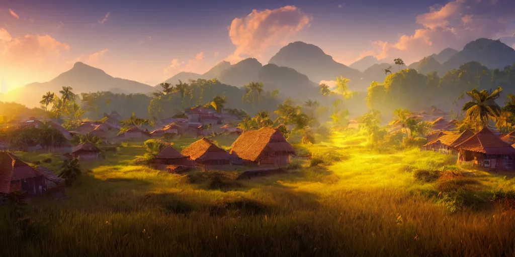 Image similar to Lively sunny landscape of a kerala village realistic detailed digital art by Maxwell Boas Jessica Rossier Christian Dimitrov Anton Fadeev trending on Artstation CGSociety rendered in Unreal Engine 4k HQ