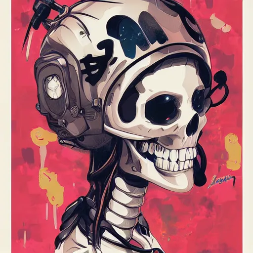 Prompt: anime manga skull portrait young woman skeleton, astronaut miffy, painterly, logo, graffiti, elegant, highly detailed, digital art, art by jc leyendecker and sachin teng