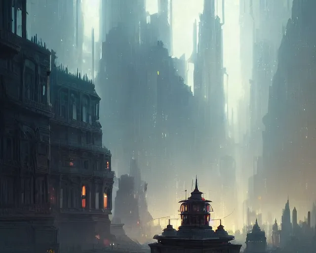 Image similar to great city of the lantern of time, a sci-fi digital painting by Greg Rutkowski and James Gurney, trending on Artstation, eerily beautiful, highly detailed