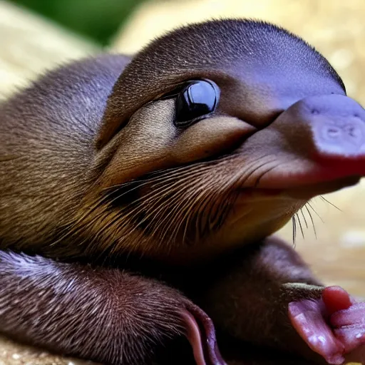 Prompt: a baby platypus smiling