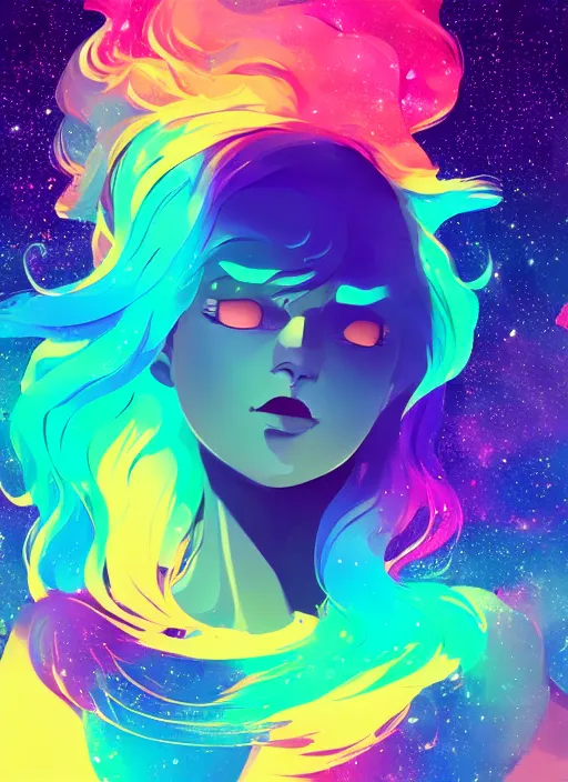 Image similar to a beautiful woman with rainbow hair floating in space. her hair becomes a nebula. clean cel shaded vector art. shutterstock. behance hd by lois van baarle, artgerm, helen huang, by makoto shinkai and ilya kuvshinov, rossdraws, illustration, art by ilya kuvshinov