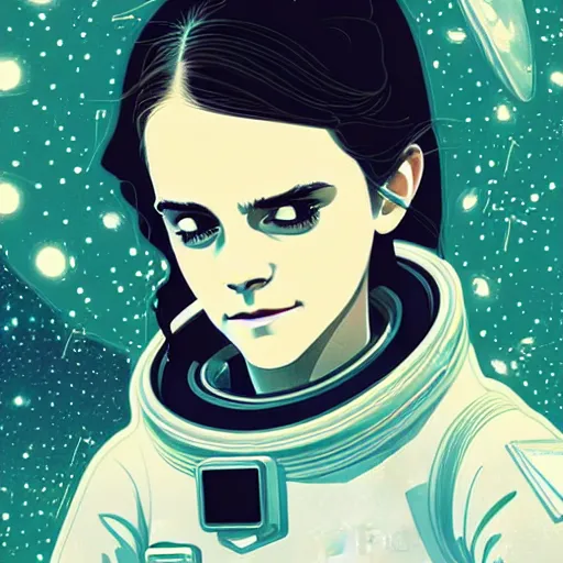 Image similar to emma watson light novel illustration as an astronaut by makoto shinkai by victo ngai