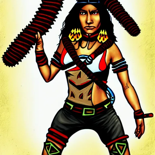 Image similar to Sheva Alomar as native girl fighting large worm, by Buckethead on Deviantart