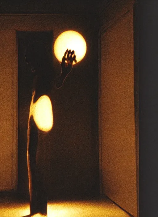 Prompt: horror practical fx of an a glowing figure in the middle of a room by dario argento and david cronenberg 1 9 7 0