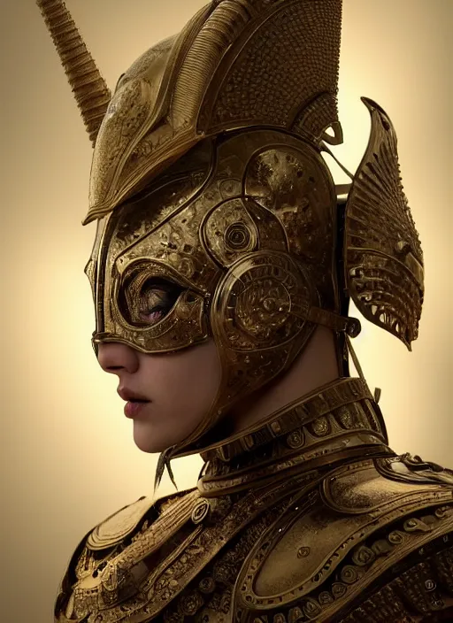 Image similar to hyperrealistic mixed media portrait of an humanoid ram creature wearing full plate armor, stunning 3d render inspired art by Michael Parkes + perfect facial symmetry + dim volumetric lighting, 8k octane beautifully detailed render, post-processing, extremely hyperdetailed, intricate, epic composition, grim yet sparkling atmosphere, cinematic lighting + masterpiece, trending on artstation