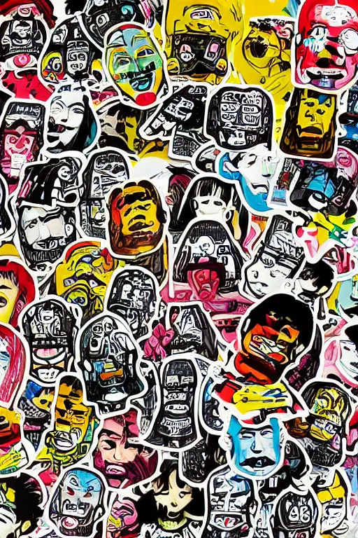 Image similar to sticker art, cronobreaker moai statue popart slap face caricature comic book illustration cartoon graffity street digital