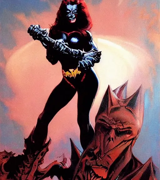 Prompt: seventies scream queen, dark night, strong line, deep color, beautiful! coherent! by brom, by frank frazetta,