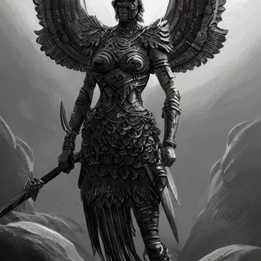 Image similar to valkyrie standing triumphantly atop a pile of bones, epic fantasy, insane details, illustration, artstation, intricate, sharp focus, elegant, concept art