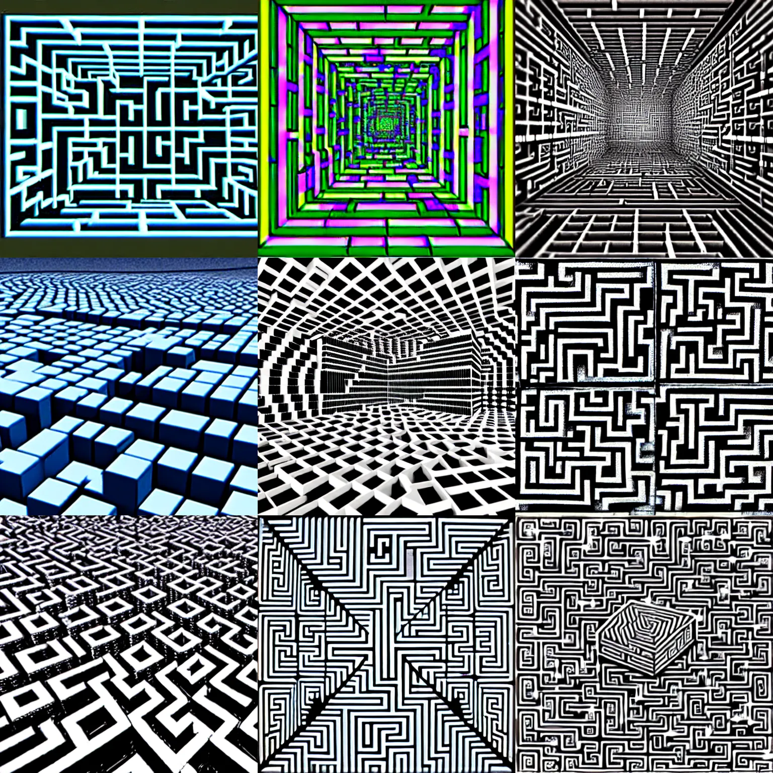 Prompt: the labyrinthine cubes,