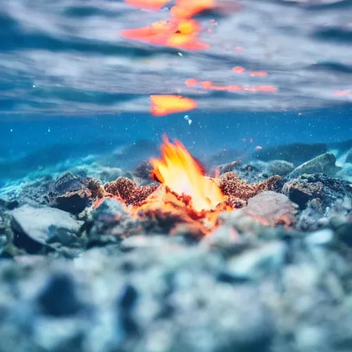 Prompt: photo of a camp fire underwater, sharp focus, highly - detailed, award - winning, cinematic