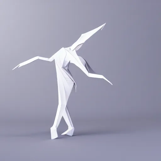 Image similar to origami dancer in white paper, 3 d render, ultra - detailed, on white background, studio shot