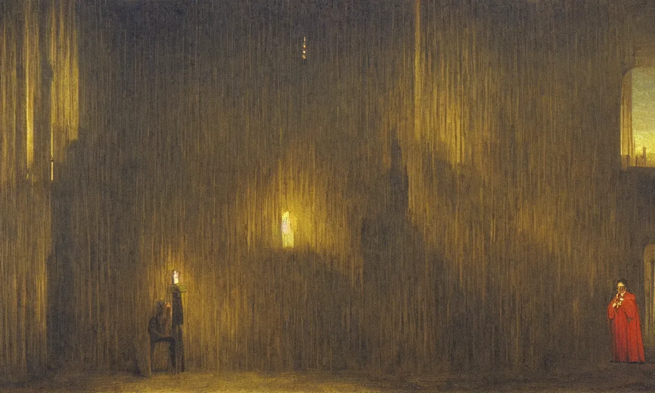 Prompt: a hamster gives a sermon in a matchstick cathedral caspar david friedrich oil painting