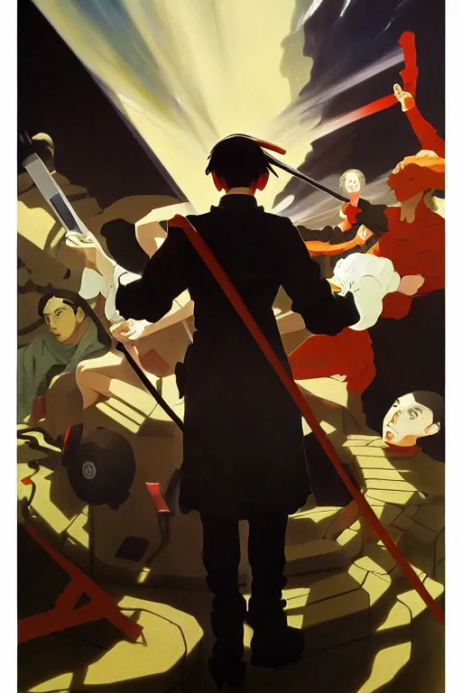 Image similar to baroque oil painting of anime key visual concept art of an ingsoc propaganda poster 1 9 8 4 colorized, facism nationalism dictator, acrylic painting, trending on pixiv fanbox, palette knife and brush strokes, style of makoto shinkai jamie wyeth james gilleard edward hopper greg rutkowski studio ghibli genshin impact