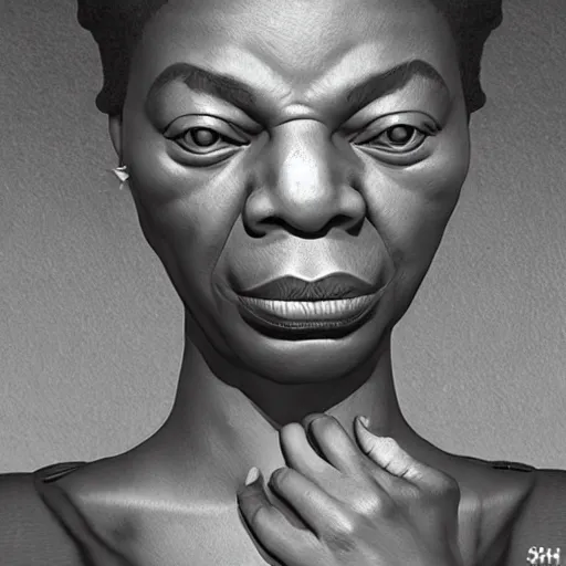 Image similar to nina simone by hieronymus bosch zbrush