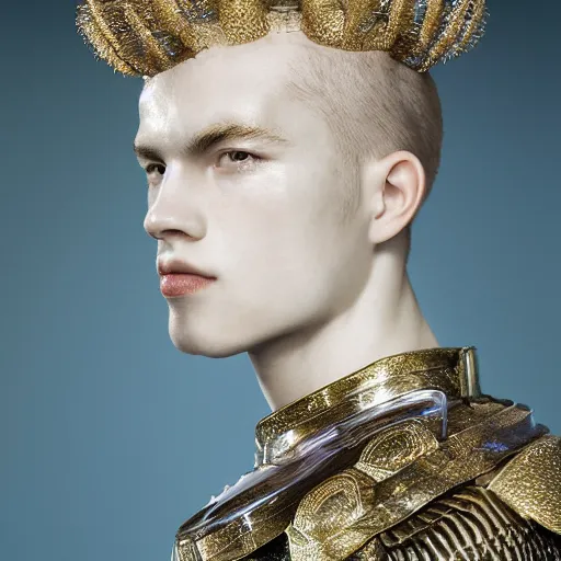 Prompt: a portrait of a beautiful young male wearing an alexander mcqueen armor made of soap bubbles , photographed by andrew thomas huang, artistic