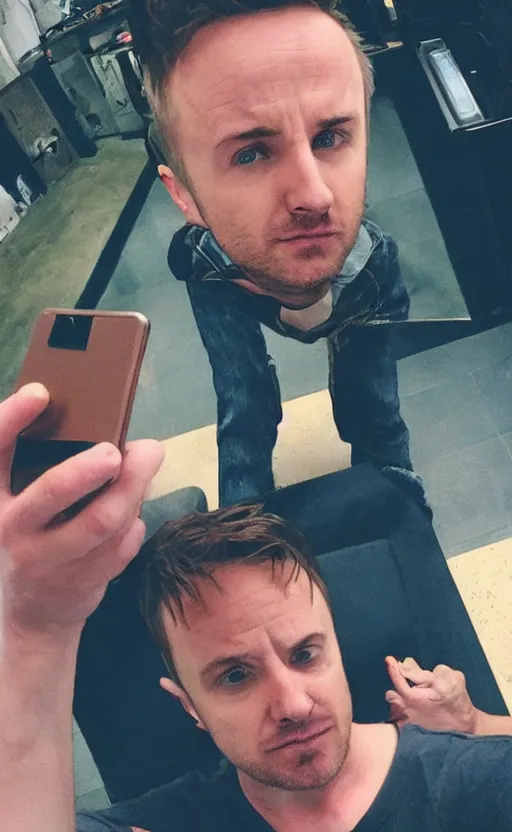 Image similar to img _ 2 4 2 4. jpg. jesse pinkman selfie. candid, snapchat, instagram, hashtags, accidental selfie, front camera, tiktok, popular, realistic, real life