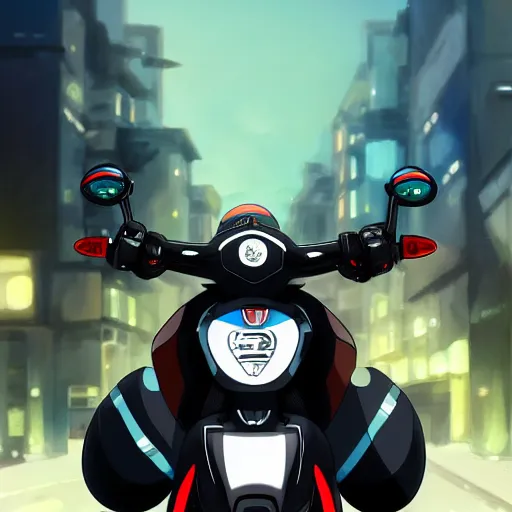 Image similar to anime art vehicle concept art, anime key visual of ducati diavel, at a city street, trending on pixiv fanbox, studio ghibli, extremely high quality artwork