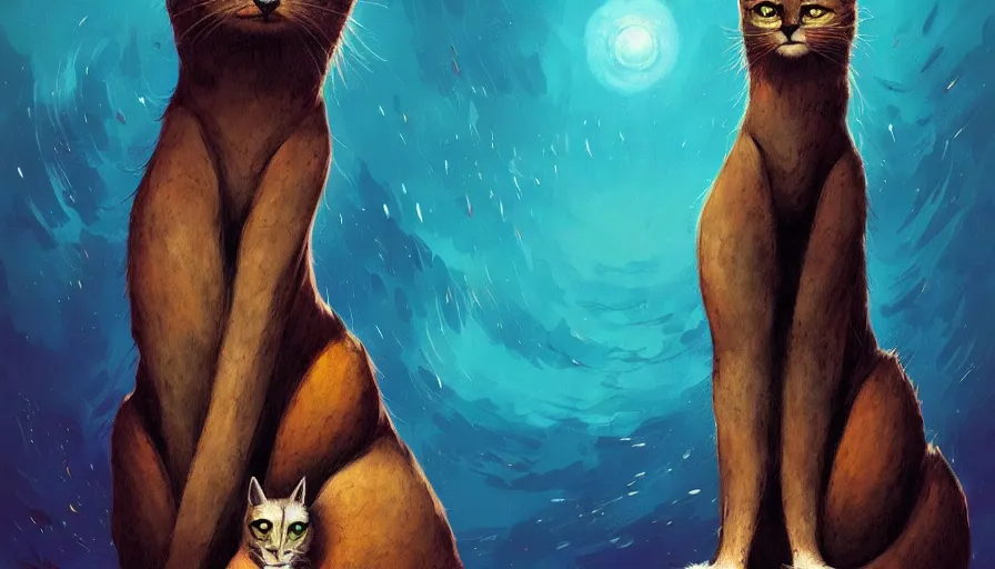 Prompt: artwork of really tall sitting cats by anato finnstark, by karol bak, thick brush, 4 k resolution