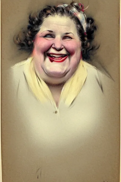 Prompt: ( ( ( ( ( 1 9 5 0 s retro happy smiling fat middle aged woman face portrait. muted colors. ) ) ) ) ) by jean - baptiste monge!!!!!!!!!!!!!!!!!!!!!!!!!!!!!!