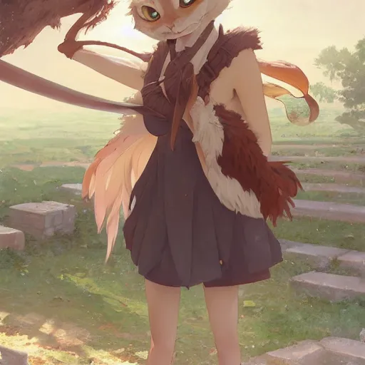 Image similar to a digital art of cute fluffy anthropomorphic caracal wearing toga, ancient greek city, sunny day, by greg rutkowski and makoto shinkai, krenz cushart and mucha and akihito yoshida and, long shot, back lighting, detailed, 4 k resolution, trending on art station