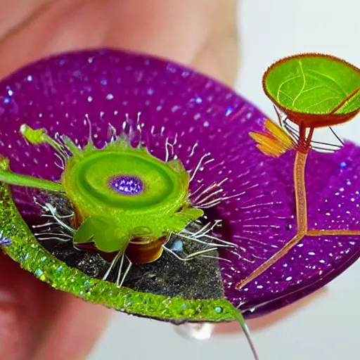 Prompt: venus flytrap made of crystal and gemstones