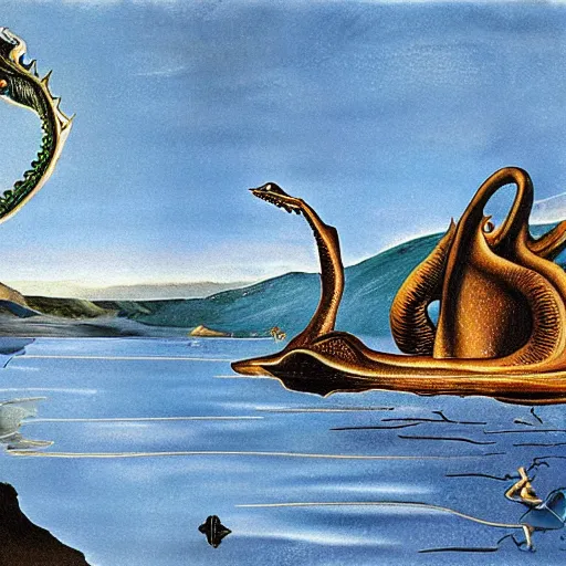 Prompt: salvador dali lochness monster