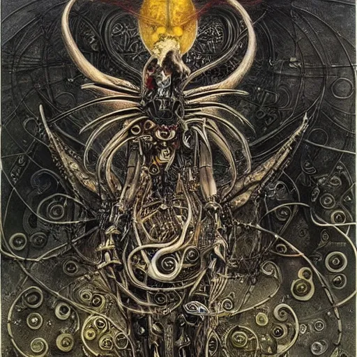 Image similar to winged cybernetic demon trapped in biomechanical circuitry, intricate detail, miro, royo, whealan, klimt,