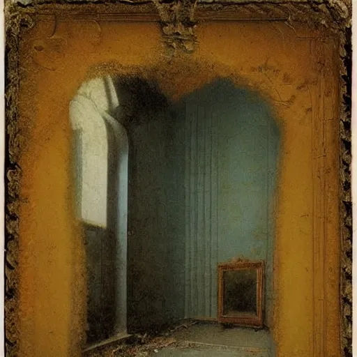 Image similar to haunted liminal abandoned room, daguerreotype by pontormo, by gustave moreau, by Bosch, art noveau, highly detailed, strong lights, liminal, eerie, Bright pastel colors