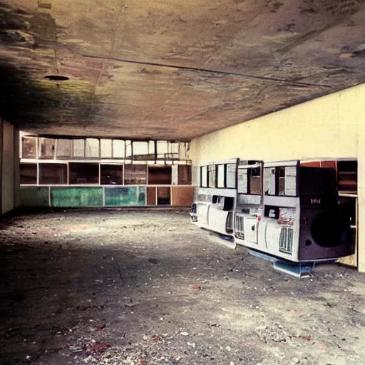 Prompt: abandoned 1 9 6 0 s computer complex, autochrome