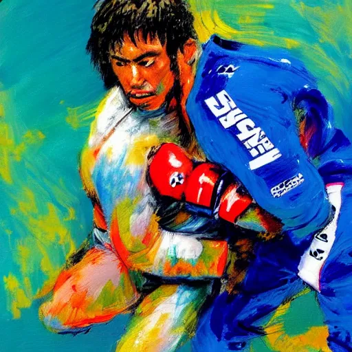 Image similar to painting of a bjj fighter, by leroy neiman