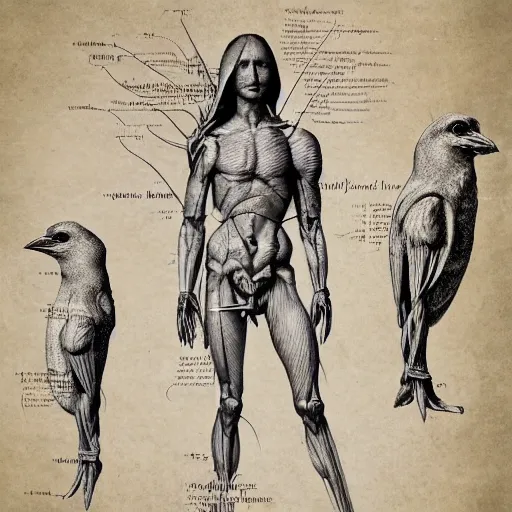 Image similar to anatomy of a bird, da vinci notes, ultradetailed, artstation