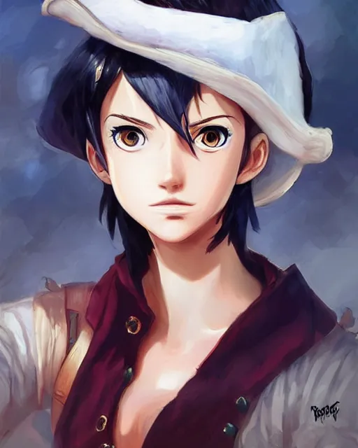 Image similar to portrait One Piece pirate girl cute-fine-face, pretty face, realistic shaded Perfect face, fine details. Anime. realistic shaded lighting by Ilya Kuvshinov Giuseppe Dangelico Pino and Michael Garmash and Rob Rey, IAMAG premiere, aaaa achievement collection, elegant freckles, fabulous