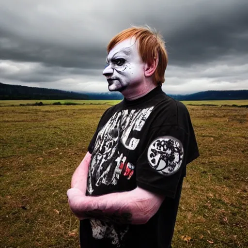 Prompt: mark e smith in juggalo makeup, gorgeous landscape background with the milky way in the sky