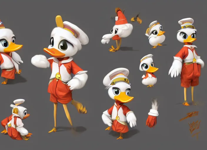 Image similar to award - winning detailed concept art of a cute iconic anthropomorphic duck character wearing a sailor suit. art by wlop on bcy. net, realistic. detailed feathers, art by cheng yi. artstationhd, artgerm, 3 dcg, pixar zootopia. 3 d rendering, high quality model sheet, donald. model sheet detailed