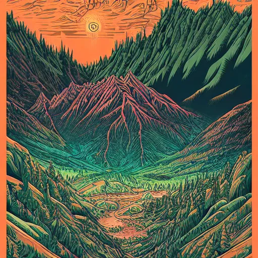 Image similar to Mountains and forests by Dan Mumford