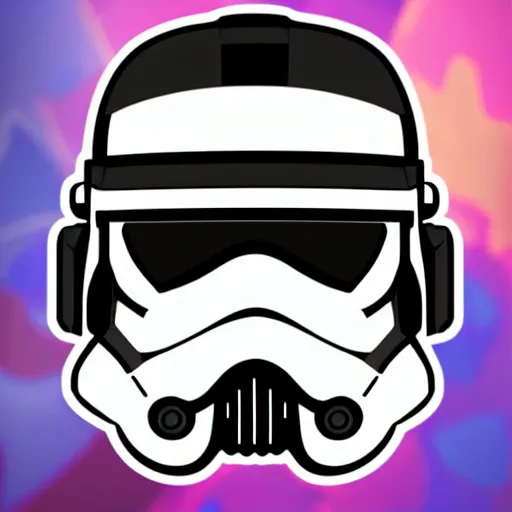 Prompt: svg sticker of a Pop-Wonder Storm-Trooper-Mandolorian-Helmet-Head-Hero-Villain at a rave, spinning records, giant headphones rocking out, wearing headphones, huge speakers, dancing, rave, DJ, spinning records, digital art, amazing composition, rule-of-thirds, award-winning, trending on artstation, featured on deviantart