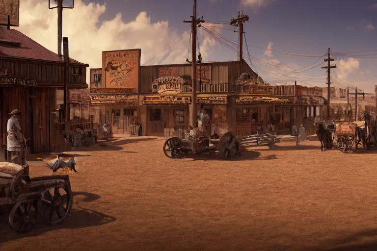 Image similar to ! dream photorealistic wild west town, cinematic