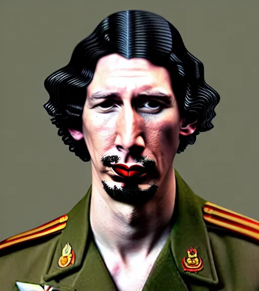 Prompt: a wwiii propaganda portrait of adam driver, hyperrealism, highly detailed