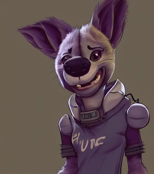 Image similar to digital detailed art of furry female hyena, in style of zootopia, fursona, furry, furaffinity, deviantart, wearing astronaut outfit, floating in space, space background, cyberpunk, detailed face, style of artgerm,