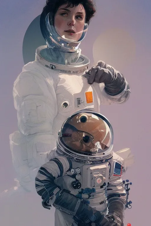 Image similar to A full portrait of a 2001 Space Odyssey Astronaut, intricate, elegant, highly detailed, digital painting, artstation, concept art, smooth, sharp focus, illustration, art by Krenz Cushart and Artem Demura and alphonse mucha