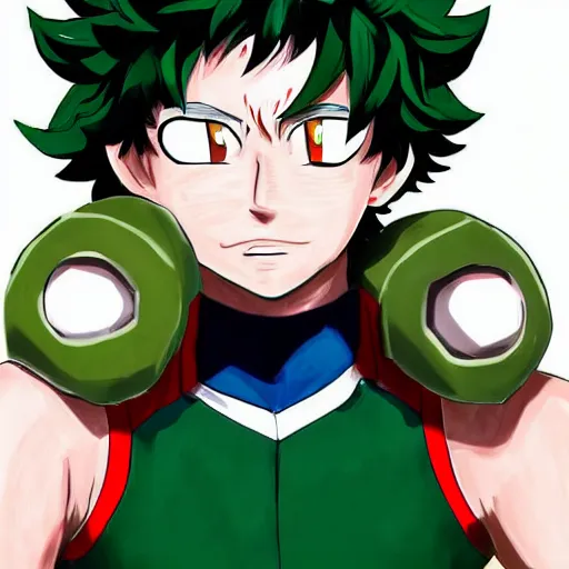 Prompt: High quality digital portrait of Izuku Midoriya from My Hero Academia by Artsbycarlos and Sakimichan