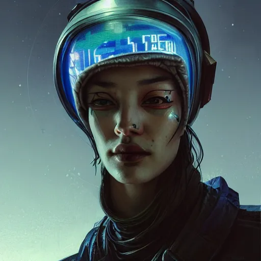 Image similar to A portrait of a cyberpunk thug on the street of Soviet sleeping quarters on the moon, Norilsk, sci-fi, fantasy, intricate, very very beautiful, elegant, highly detailed, digital painting, artstation, concept art, smooth, sharp focus, illustration, art by artgerm and greg rutkowski and alphonse mucha