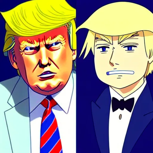 Image similar to Donald Trump as an anime character from Studio Ghibli