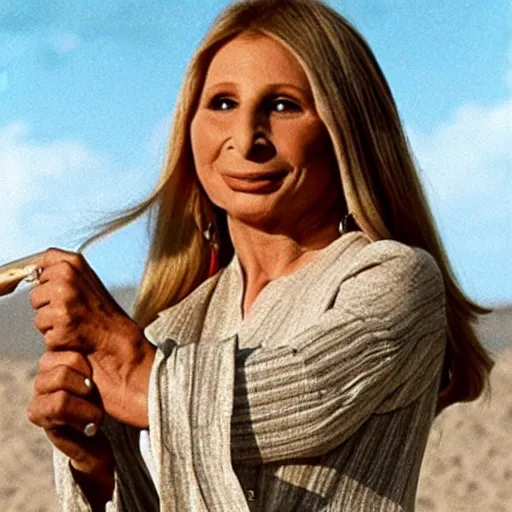 Image similar to barbara streisand made of sand, as sandman