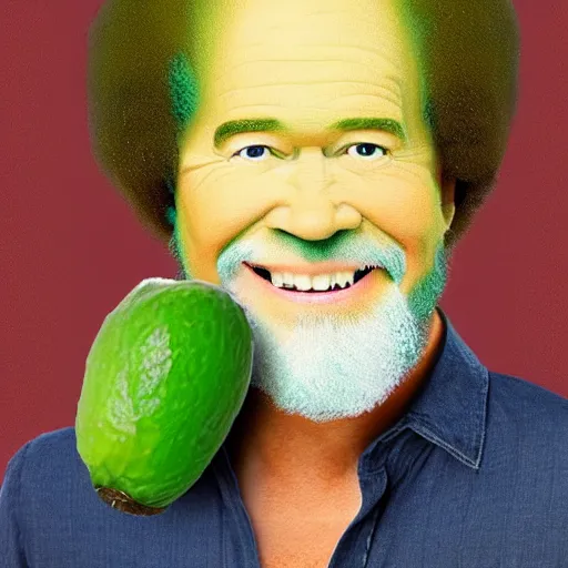 Prompt: bob ross embedded in an avocado