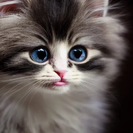 Image similar to portrait of a cute fluffy kitten, big eyes, pixar