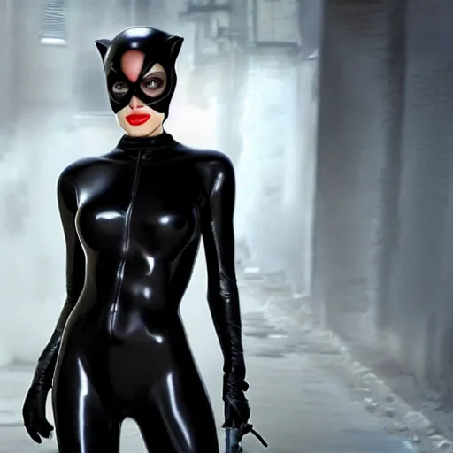 Prompt: hyperrealistic photorealistic Angelina Jolie as Catwoman 4k hdr award winning photo cinematic lighting