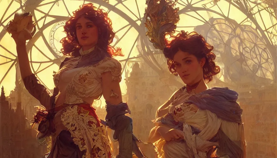 Image similar to carnivale, perfectly-centered-Portrait, action pose, intricate, highly detailed, digital painting, artstation, concept art, smooth, sharp focus, illustration, Unreal Engine 5, 8K, art by artgerm and greg rutkowski and alphonse mucha