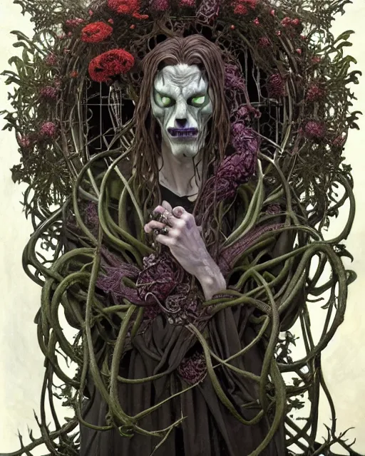 Image similar to the platonic ideal of flowers and roots of cletus kasady ultimate carnage dementor doctor doom gorgon chtulu nazgul, medusa detailed, intricate, hyperrealism, intense, scary, decay, dmt, art by brock hofer and artgerm and greg rutkowski and alphonse mucha